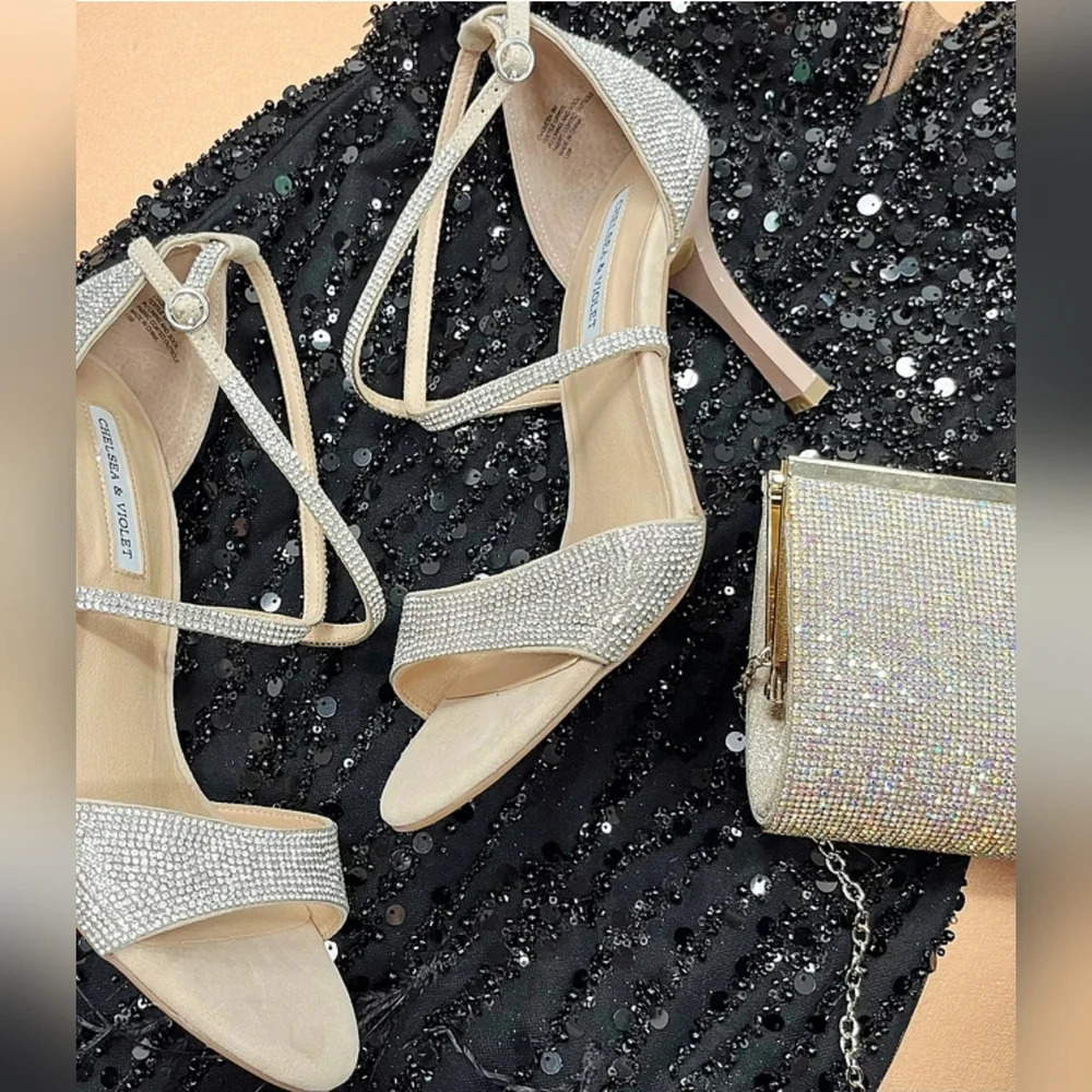 Sparkling Wedding Guest Glam Size 11 Gold Silver Rhinestones Sandals New